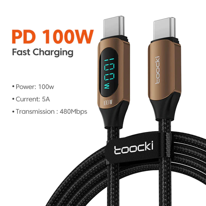 Charge Fast and Display Clear! š Toocki 100W Type C to Type C Cable for Xiaomi POCO F3, Realme, Macbook, iPad! šāØ