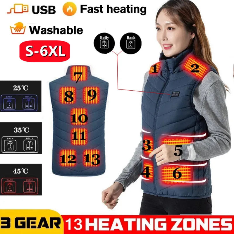 17/13/9 Heated Vest Zones Electric Heated Jacket Men Women Usb Electric Heating Vest Bodywarmer Heated Coat USB Heating Jacket