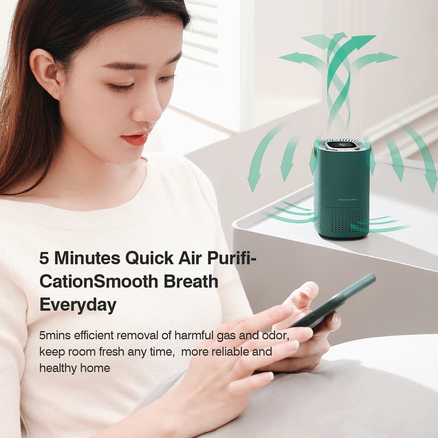 Portable Air Purifier with Negative Ion Generator & HEPA Filter