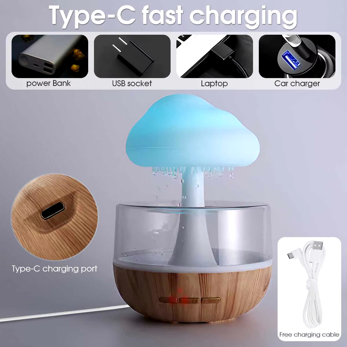 ZenCloud Aroma Humidifier with Colorful Ambient Lighting and Fast Charging