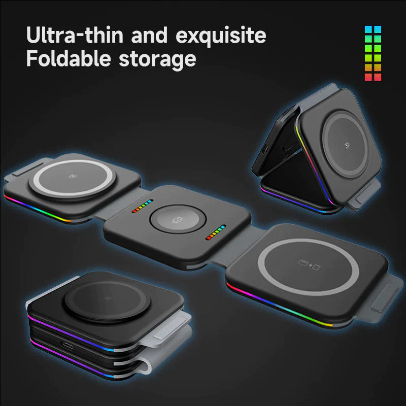 Ultimate 3-in-1 Foldable Magnetic Wireless Charger for iPhone, Apple Watch & AirPods – Perfect for On-the-Go Charging!