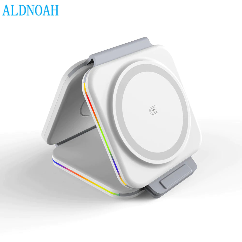 Ultimate 3-in-1 Foldable Magnetic Wireless Charger for iPhone, Apple Watch & AirPods – Perfect for On-the-Go Charging!