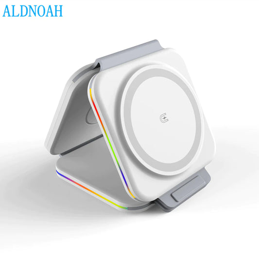 Ultimate 3-in-1 Foldable Magnetic Wireless Charger for iPhone, Apple Watch & AirPods – Perfect for On-the-Go Charging!